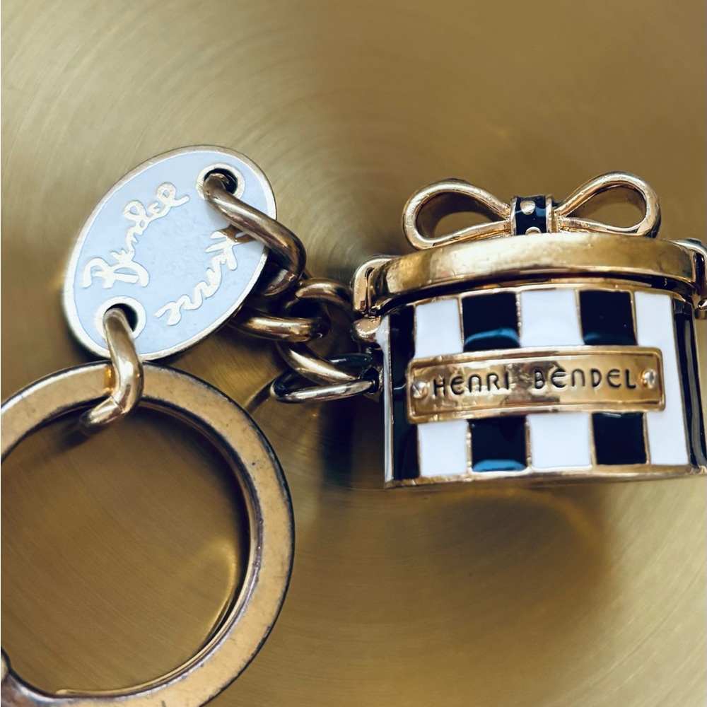 Vintage Henri Bendel Gold and Black Striped Charm / Key Chain